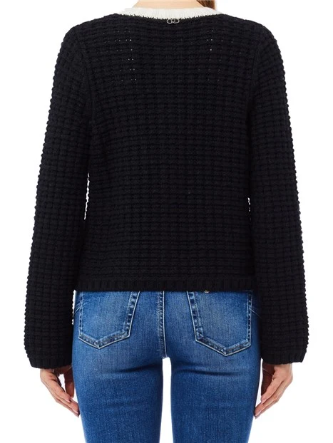 CARDIGAN CON BOTTONI DECORATIVI EFFETTO GIOIELLO DONNA NERO
