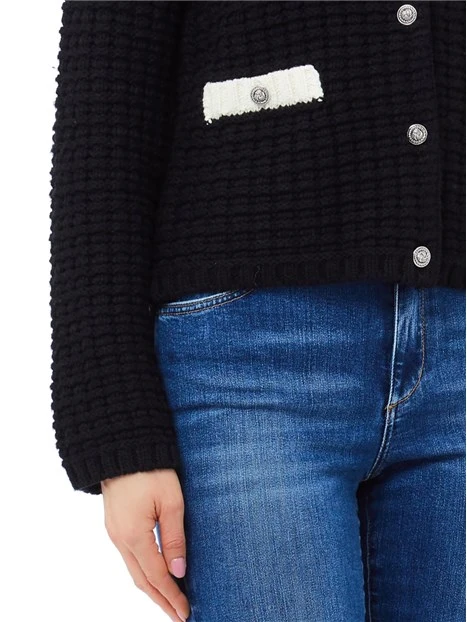 CARDIGAN CON BOTTONI DECORATIVI EFFETTO GIOIELLO DONNA NERO