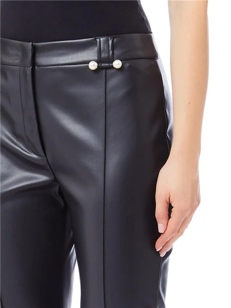 PANTALONI IN TESSUTO EFFETTO SPALMATO DONNA NERO