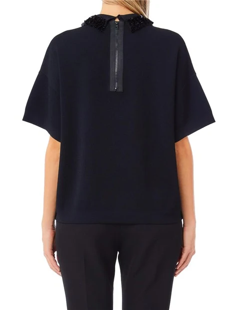 MAGLIA GIROCOLLO CON PAILLETTES APPLICATE SUL COLLO DONNA NERO