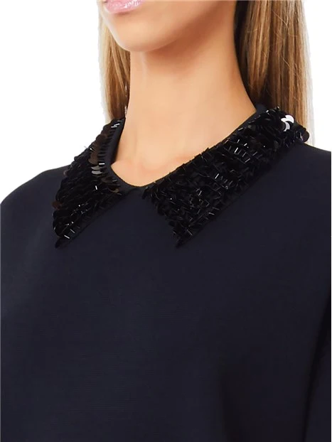 MAGLIA GIROCOLLO CON PAILLETTES APPLICATE SUL COLLO DONNA NERO