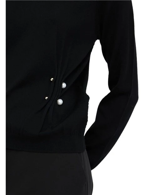 MAGLIA IN LANA CON MOTIVO ARRICCIATO IN PERLE DONNA NERO