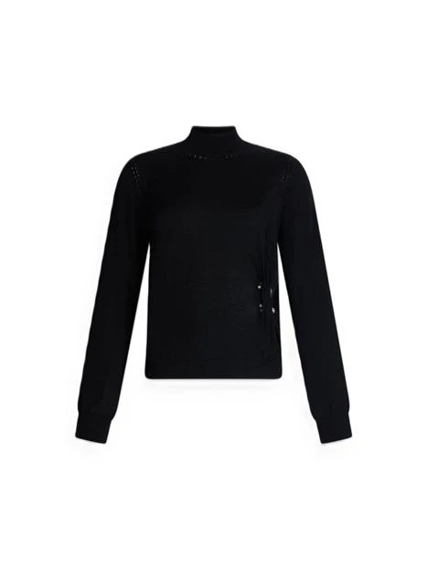 MAGLIA DOLCEVITA IN LANA CON MOTIVO ARRICCIATO IN PERLE DONNA NERO