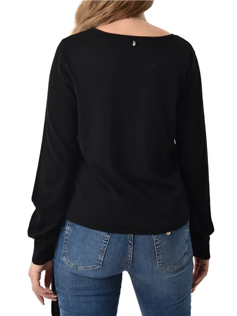 MAGLIA CON SCOLLO A V E FIOCCO LATERALE DONNA NERO