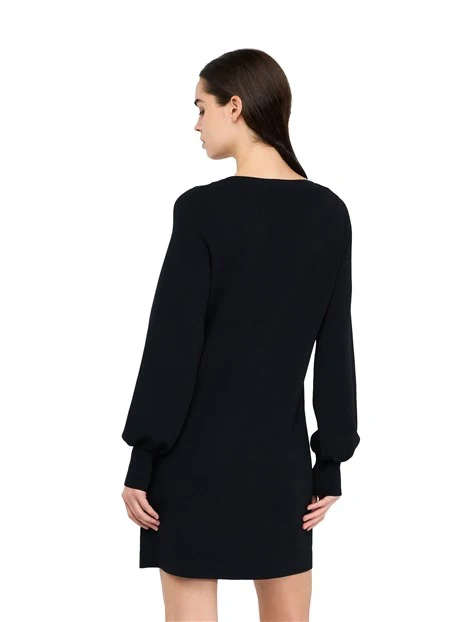 VESTITO CORTO IN MAGLIA CON SCOLLO A BARCA DONNA NERO