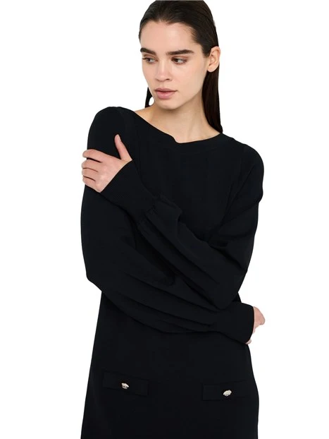 VESTITO CORTO IN MAGLIA CON SCOLLO A BARCA DONNA NERO
