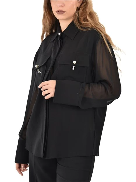 CAMICIA OVERSHIRT IN GABARDINA DONNA NERO