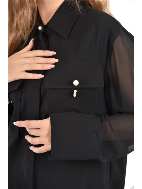CAMICIA OVERSHIRT IN GABARDINA DONNA NERO