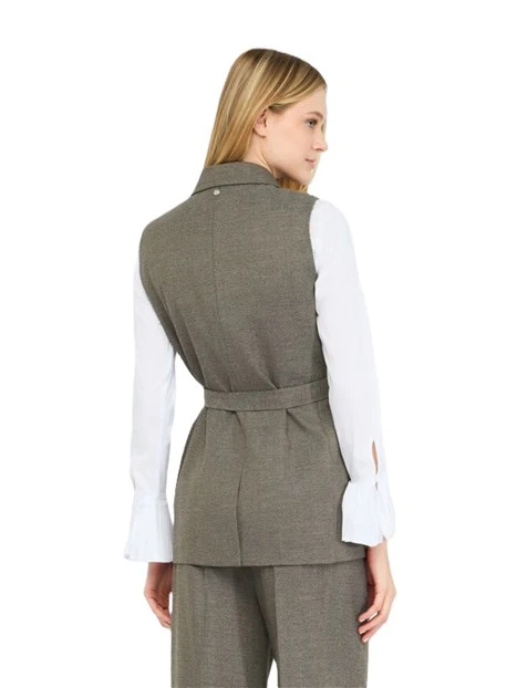 GILET CON MOTIVO CHEVRON E CINTURA DONNA BEIGE