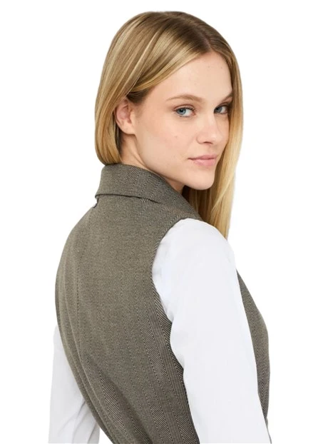GILET CON MOTIVO CHEVRON E CINTURA DONNA BEIGE
