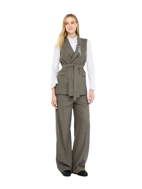 GILET CON MOTIVO CHEVRON E CINTURA DONNA BEIGE