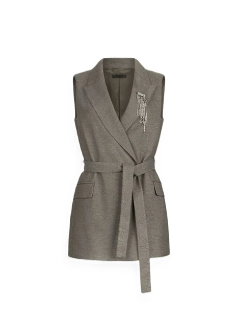 GILET CON MOTIVO CHEVRON E CINTURA DONNA BEIGE