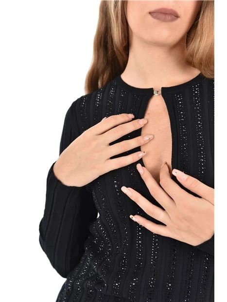 MAGLIA GIROCOLLO CON SCOLLO A GOCCIA DONNA NERO