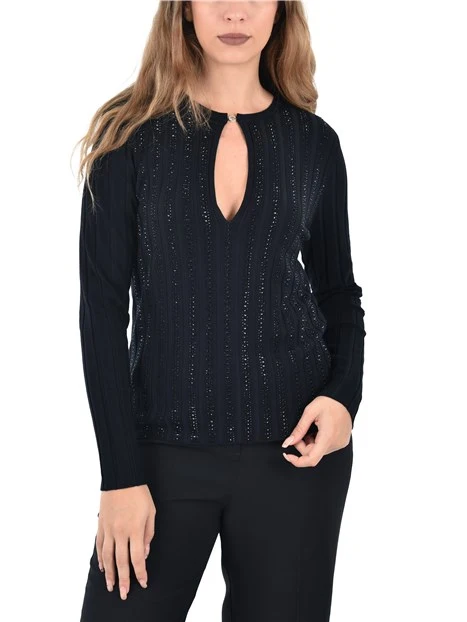 MAGLIA GIROCOLLO CON SCOLLO A GOCCIA DONNA NERO