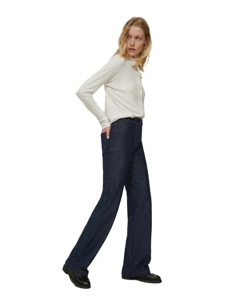 PANTALONI A PALAZZO IN JERSEY EFFETTO DENIM DONNA BLU