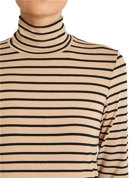 MAGLIA DOLCEVITA IN VISCOSA A RIGHE DONNA BEIGE