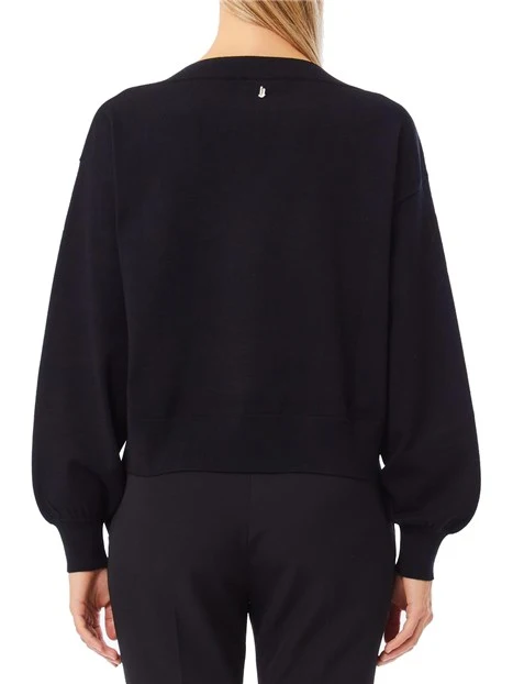 MAGLIA CON SCOLLO A BARCA E STRASS APPLICATI CON FORME GEOMETRICHE  DONNA NERO
