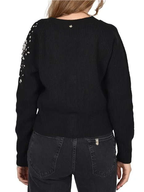 CARDIGAN CON STRASS APPLICATI DONNA NERO