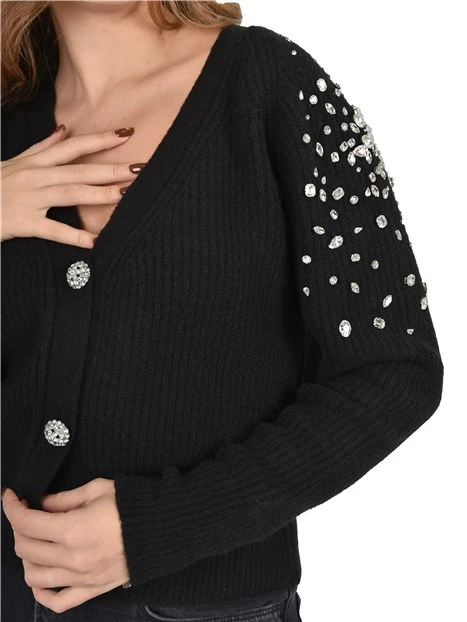 CARDIGAN CON STRASS APPLICATI DONNA NERO