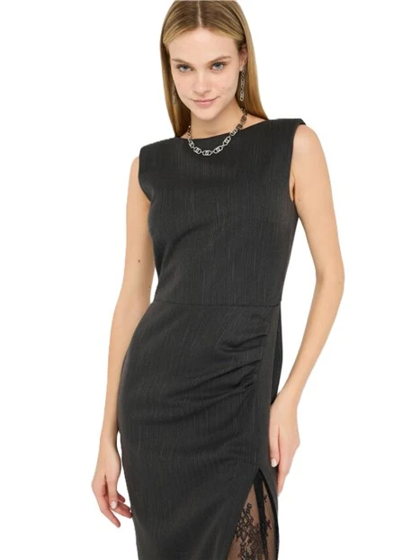 VESTITO CON MOTIVO GESSATO DONNA GRIGIO
