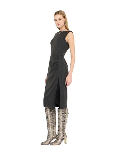 VESTITO CORTO CON MOTIVO GESSATO DONNA GRIGIO