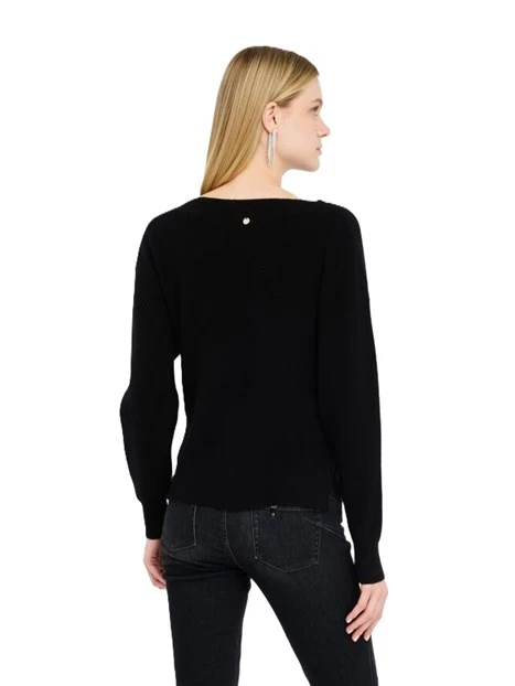 MAGLIA IN LANA E CASHMERE CON SPACCHI DONNA NERO