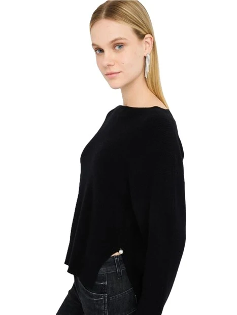 MAGLIA IN LANA E CASHMERE CON SPACCHI DONNA NERO