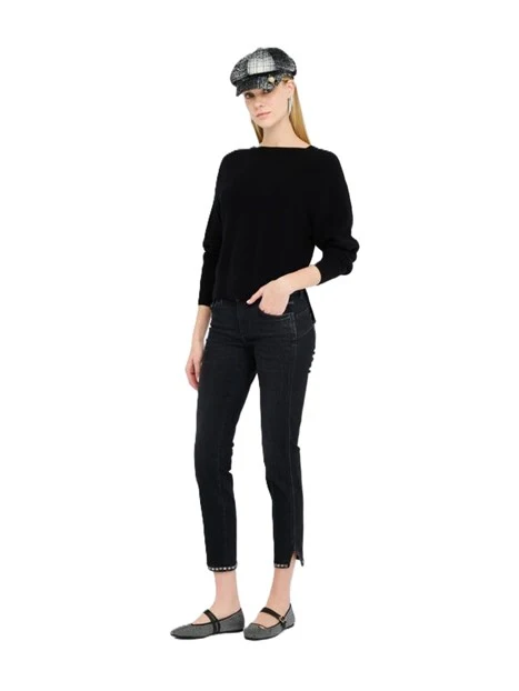 MAGLIA IN LANA E CASHMERE CON SPACCHI DONNA NERO