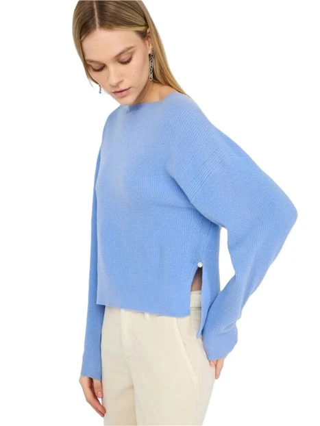 MAGLIA IN LANA E CASHMERE CON SPACCHI DONNA AZZURRO