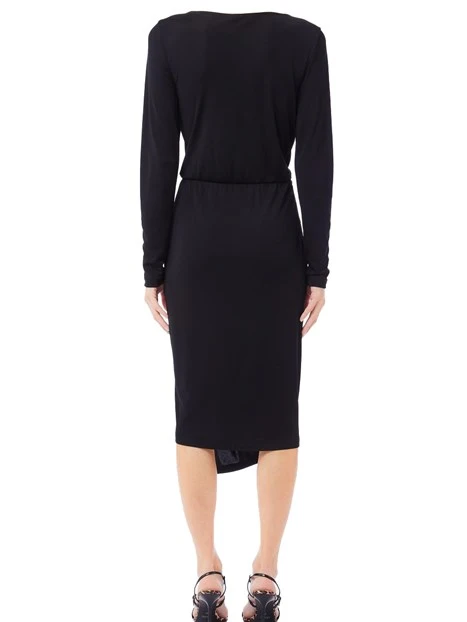 VESTITO LUNGO CON SCOLLO A V CON PERLA APPLICATA DONNA NERO