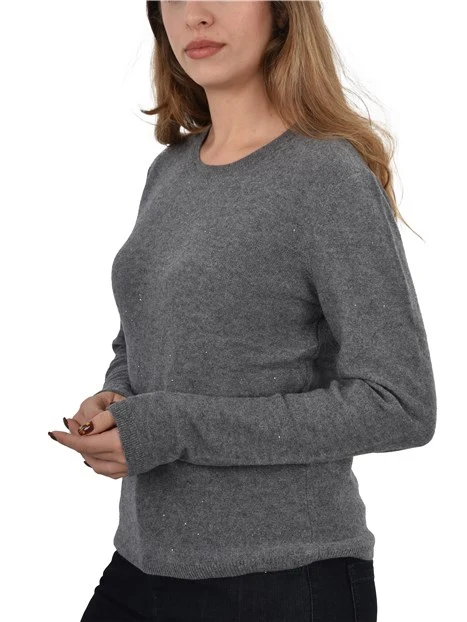 MAGLIA GIROCOLLO IN LANA SOTTILE CON MICRO PAILLETTES DONNA GRIGIO