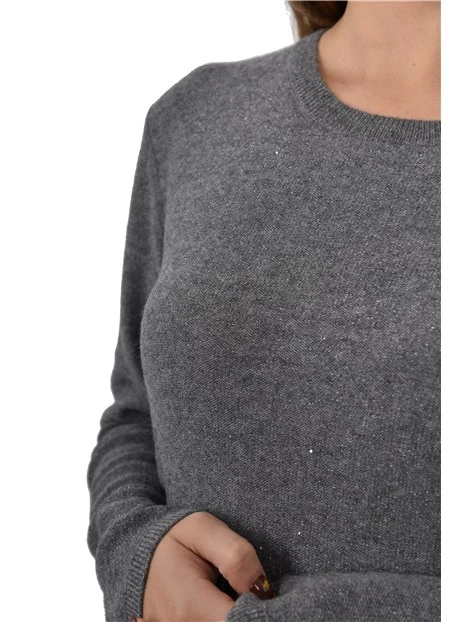 MAGLIA GIROCOLLO IN LANA SOTTILE CON MICRO PAILLETTES DONNA GRIGIO