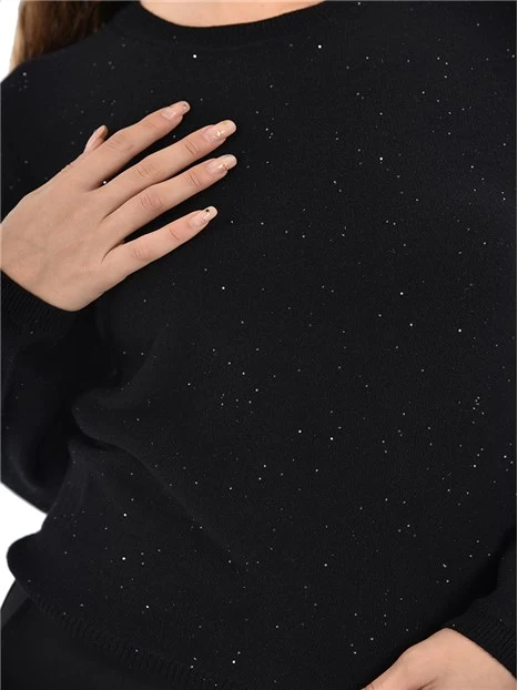 MAGLIA GIROCOLLO IN LANA SOTTILE CON MICRO PAILLETTES DONNA NERO