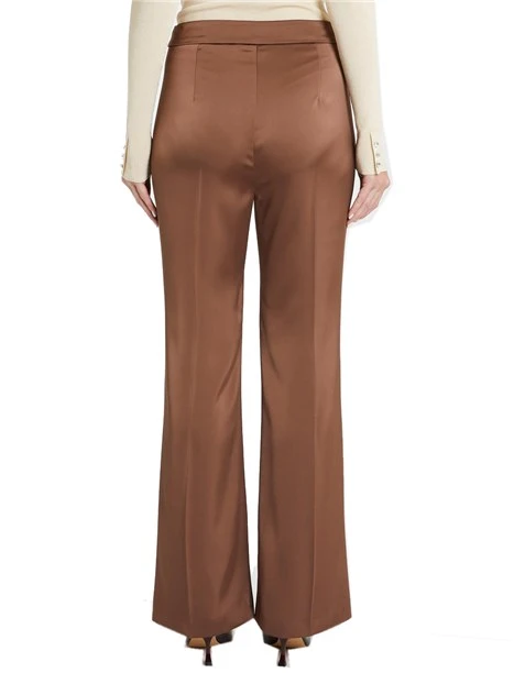 PANTALONI PALAZZO IN RASO CON PIEGA STIRATA DONNA MARRONE