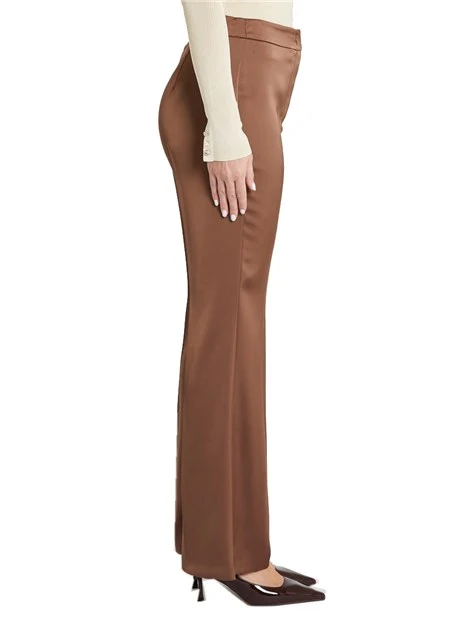 PANTALONI PALAZZO IN RASO CON PIEGA STIRATA DONNA MARRONE