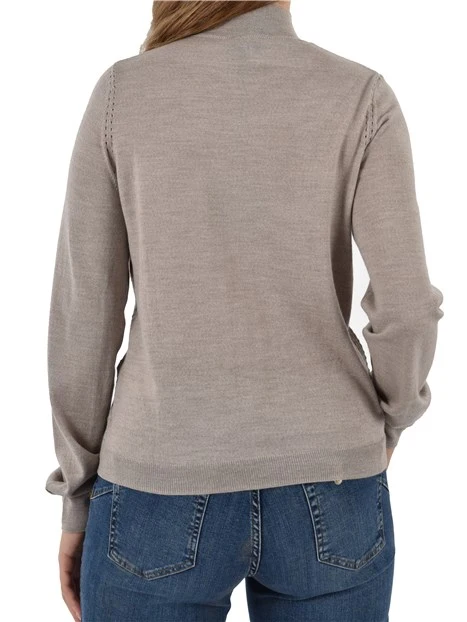 MAGLIA DOLCEVITA IN LANA CON MOTIVO ARRICCIATO IN PERLE DONNA TORTORA