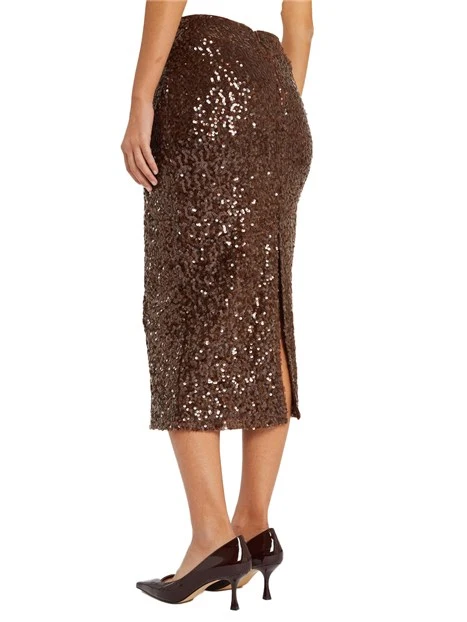 GONNA LUNGA IN JERSEY CON PAILLETTES DONNA MARRONE