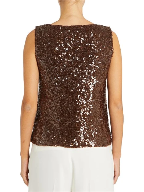 TOP IN JERSEY CON PAILLETTES DONNA MARRONE