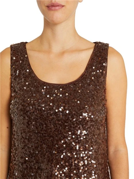 TOP IN JERSEY CON PAILLETTES DONNA MARRONE
