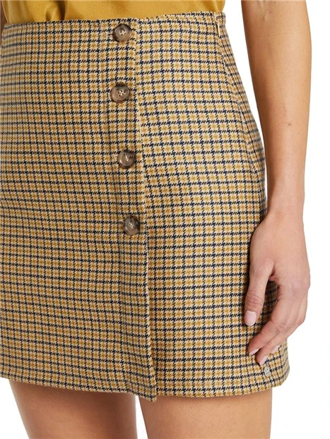 GONNA CORTA IN LANA CON FANTASIA A QUADRI DONNA BEIGE