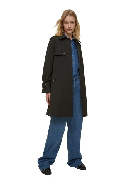 TRENCH MONOPETTO IN GABARDINE DONNA NERO