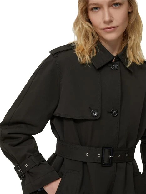 TRENCH MONOPETTO IN GABARDINE DONNA NERO