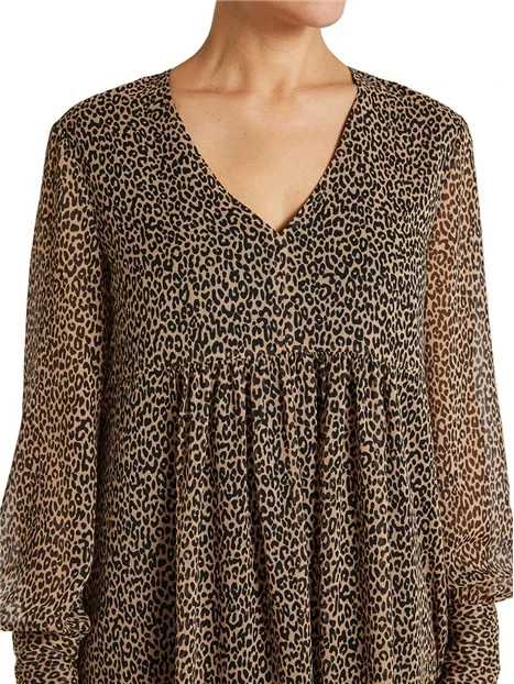 VESTITO CORTO STAMPA ANIMALIER DONNA MARRONE