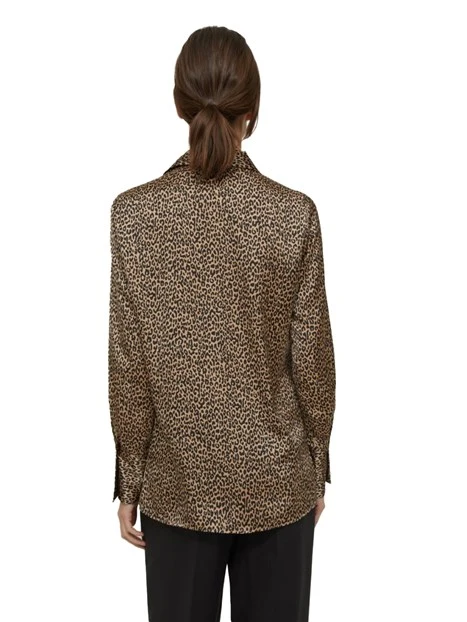 CAMICIA IN RASO FLUIDO STAMPA MACULATA DONNA MARRONE