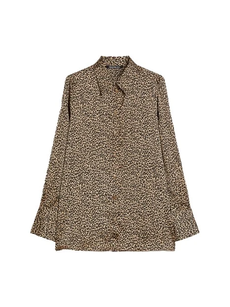 CAMICIA IN RASO FLUIDO STAMPA MACULATA DONNA MARRONE