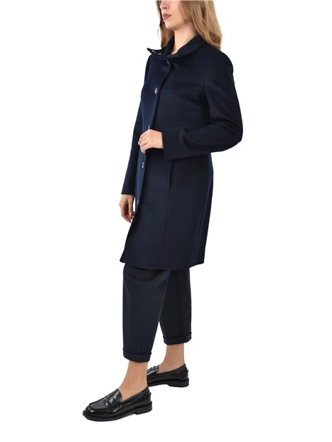 CAPPOTTO  IN LANA CON COLLO ALTO DONNA BLU