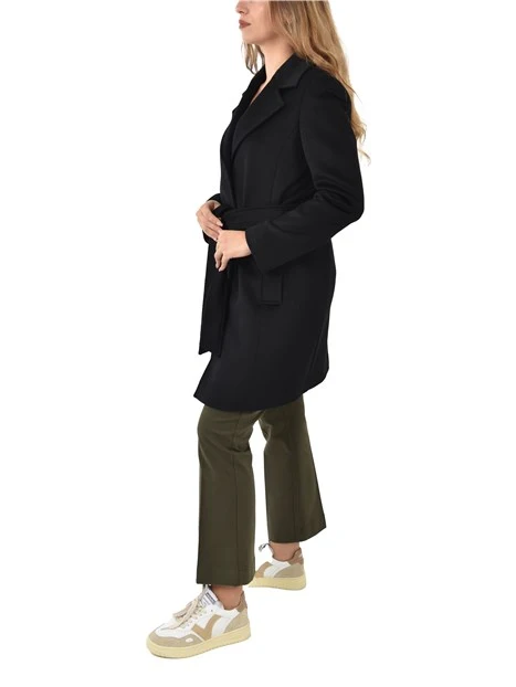 CAPPOTTO LUNGO IN LANA MONOPETTO E CON CINTURA NERO