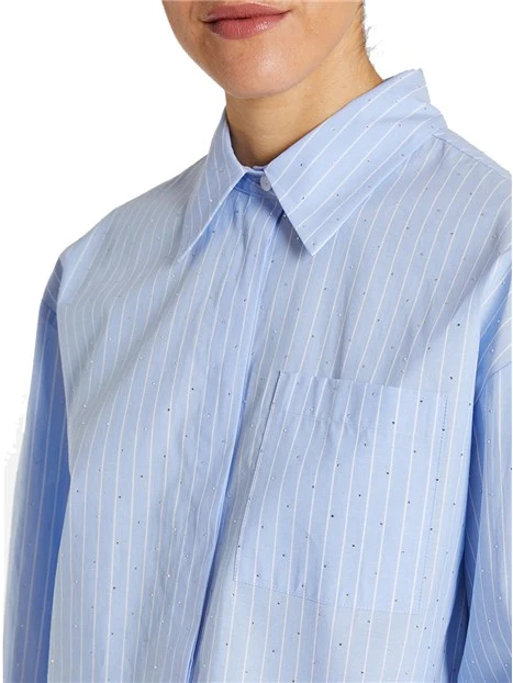 CAMICIA IN COTONE CON MICRO STRASS DONNA AZZURRO