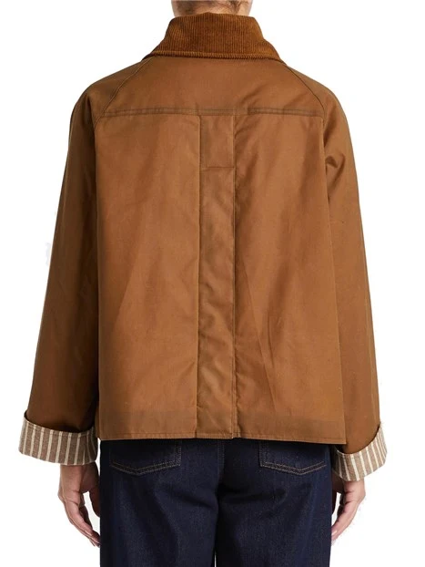 GIACCA IN COTONE CERATO CON FODERA A RIGHE DONNA MARRONE