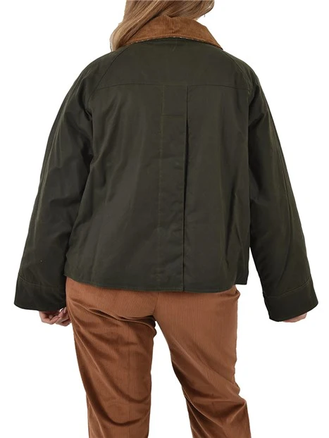 GIACCA IN COTONE CERATO CON FODERA A RIGHE DONNA VERDE